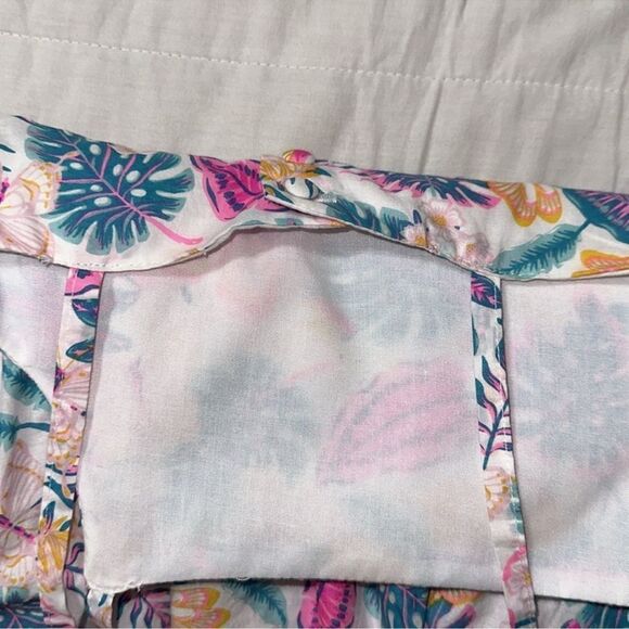 Tommy Bahama 7 White Fuchsia Teal Blue Gold Floral Tropical Cotton Dress - Picture 13 of 14